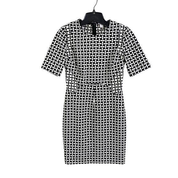 DVF Diane Von Furstenberg Geometric Black White Sheath Dress Size 4 Work Chic - Picture 1 of 15